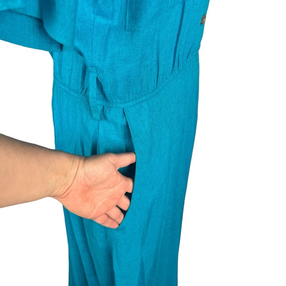 Vintage 80s bright blue linen blend women’s maxi dress SZ 10 - Picture 5 of 12